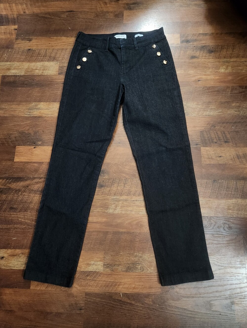Women's Classic Black Nine West Trouser  Button-Accent Jeans